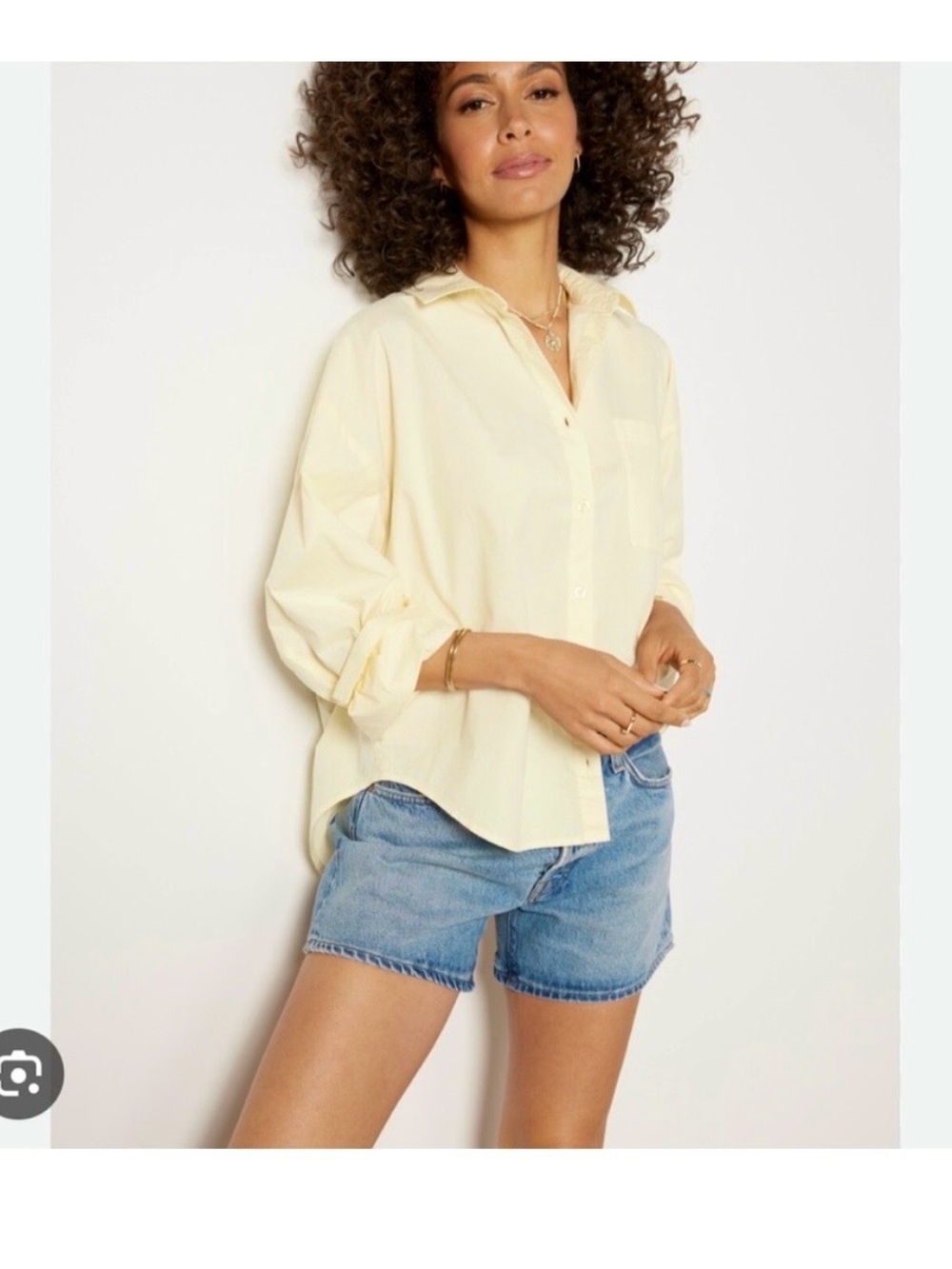 Pistola Sloane Oversized Boxy Button Down Shirt Butter Yellow Medium